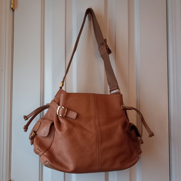 Maxx NY tan pebbled leather large shoulder bag 3 compartment original dust bag - Picture 2 of 12